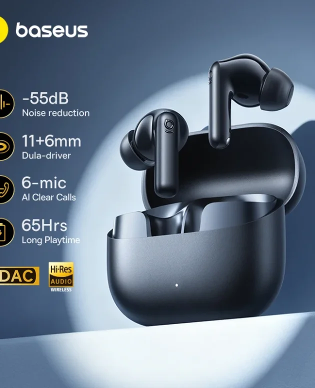 Baseus Bass EP10 Ultra Wireless Earphones -55dB Noise Reduction 65Hrs Long Playtime Bluetooth 6.0 Earbuds 6 Mics AI Call Clear