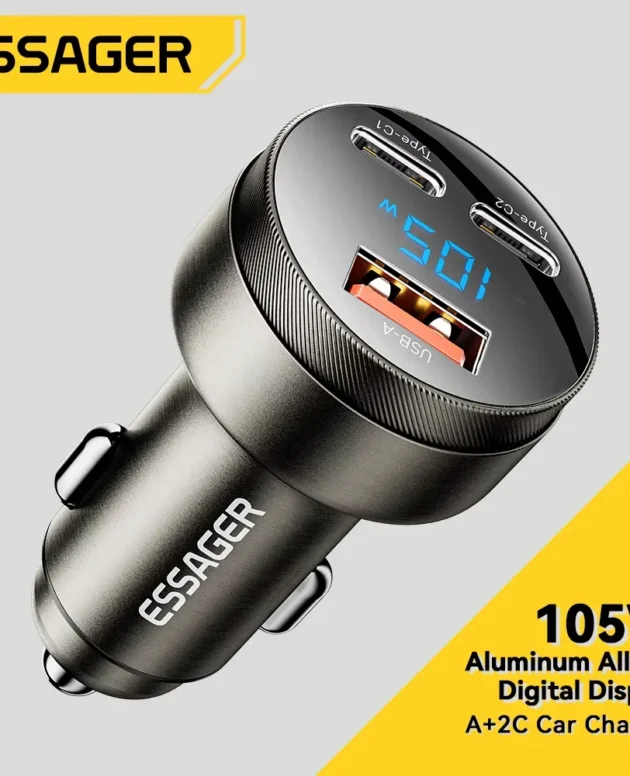 Essager USB C Car Charger 105W Quick Charge PD3.0 QC4.0 3.0 SCP PPS USB Type C Fast Charging For iPhone 15 14 13 Samsung Xiaomi