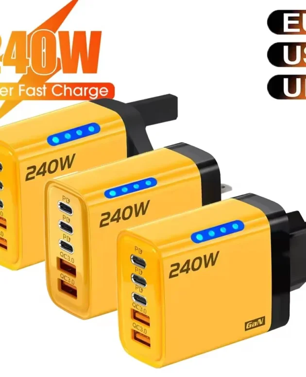 240w Gan Fast Charger With Led Light 5 In 1 2usb+3type-C Multi Port Phone Charger For Iphone15-17Series Samsung Huawei Xiaomi 15