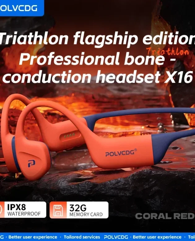 POLVCDG bone conduction earphones IPX8 waterproof 32GB memory Bluetooth 5.4 silicone material 2024 new product X16