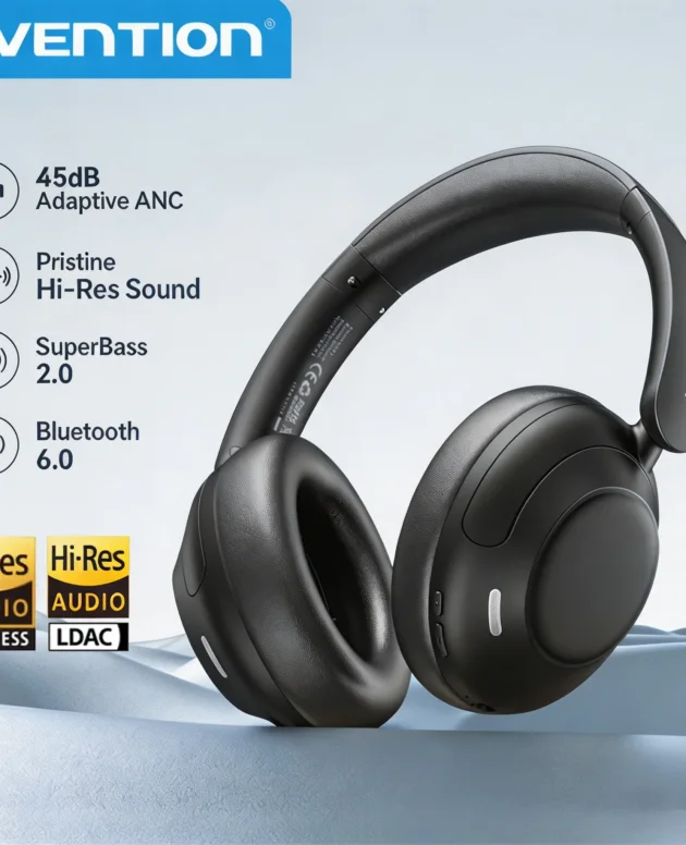 Vention ANC Over Ear Headphones -45dB Noise Cancelling Headsets Bluetooth 6.0 Hi-Res LDAC Earphones 5-Mic 40mm Driver 73H Play