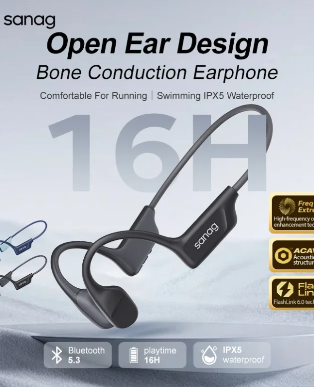 Sanag B22s Bone Conduction Earphone 16Hours Playtime IPX5 Waterproof Bluetooth5.3 Dynamic Spatial Sound Field Headphones