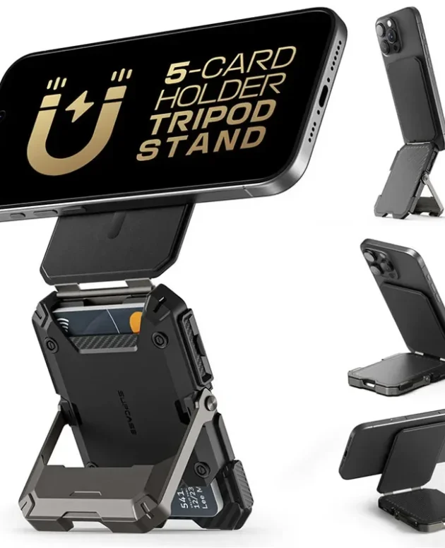 SUPCASE Magnetic Tripod Phone Stand Credit Card Holder for iPhone 16/15/14/13/12 Adjustable Phone Stand Compatible with MagSafe