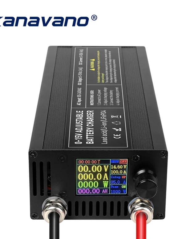 0-15V60A100A Adjustable Smart Battery Charger, High Power Metal Case Charger for Li-ion & 14.6V LiFePO4 Battery with Cooling Fan
