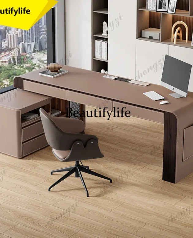 A17 Nordic Creative Saddle Leather Office Desk Modern Designer Living Room Computer Desk High-End Office Furniture escritorio
