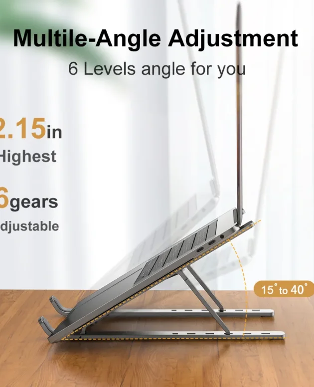 6-Level Height Foldable Adjustable Aluminum Laptop Stand For MacBook Dell XP HP 8-16” Laptops, Enhanced Ventilation & Heat
