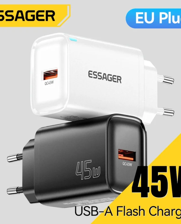 Essager 45W Flash Charger Quick Charge QC3.0 SuperVOOC USB A Charger for Huawei Xiaomi Fast Charger For Laptop MakBook Tablet