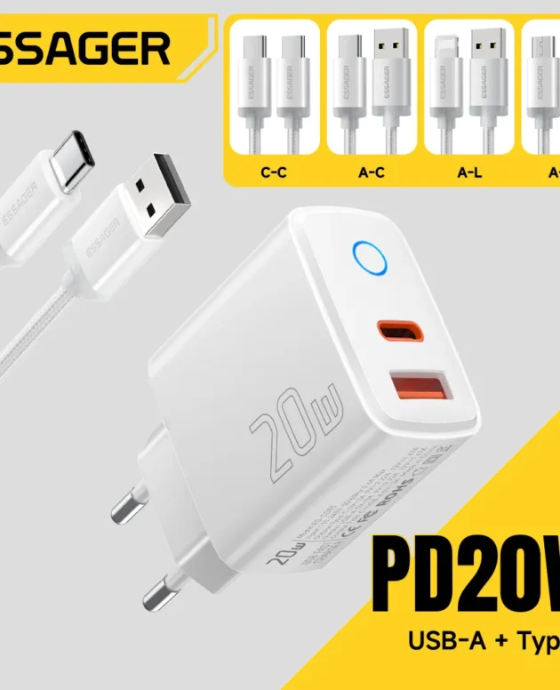 Essager PD 20W USB Type C Fast Charger Set Quick Charge 4.0 3.0 QC PD Charger For iPhone 17 16 15 14 13 12 Pro Max Phone Charger
