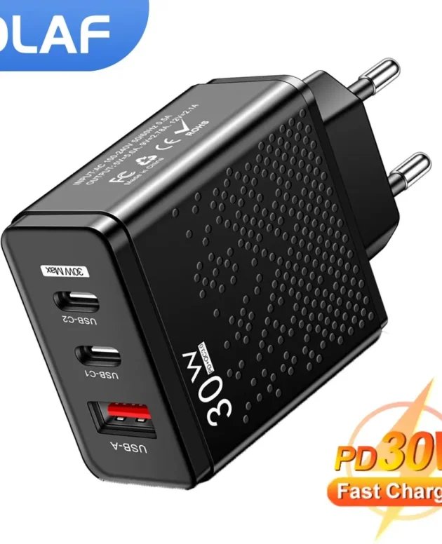 OLAF USB 30W QC 3.0 Fast Charger Dual Type C Port Portable Adapter For IPhone 14 13 12 11 IPad Xiaomi Huawei Fast Wall Charger