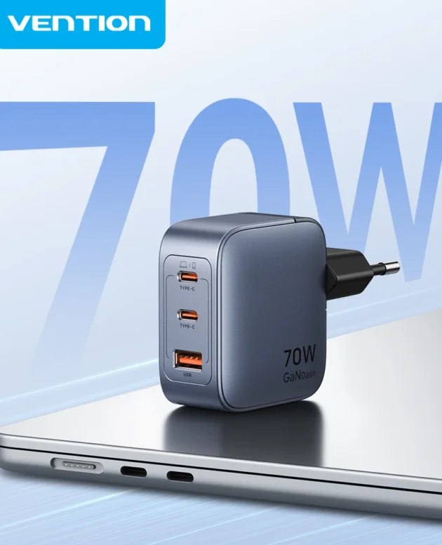 Vention 70W GaN Charger Quick Charge 3.0 USB C Charger for iPhone 17 16 15 Pro iPad Macbook Air Tablet PD Type C Fast Charger