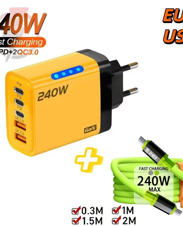5 Ports 240W USB C Charger Quick Charge Type C Phone Charger For iPhone Samsung Xiaomi EU/US/UK Plug Fast Charging Wall Charger