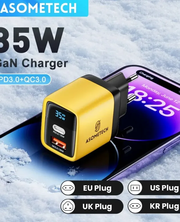 ASOMETECH 35W GaN Charger LED Display QC3.0 30W 25W PD PPS Quick Charge USB Type C Charger For iPhone 14 Pro Samsung S23 Xiaomi