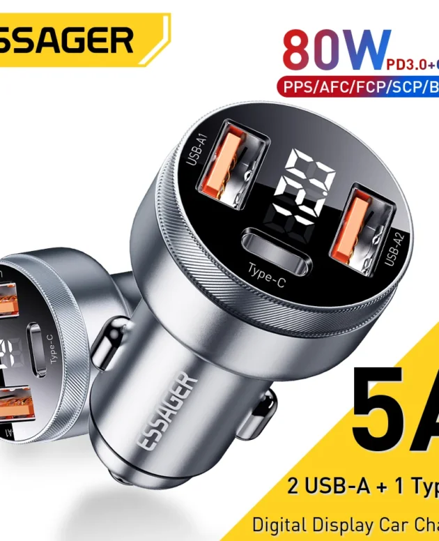 Essager 80W USB Car Charger PD USB Type C Quick Charge QC3.0 SCP 5A Fast Charger For iPhone 14 13 Xiaomi Samsung Phone Charger