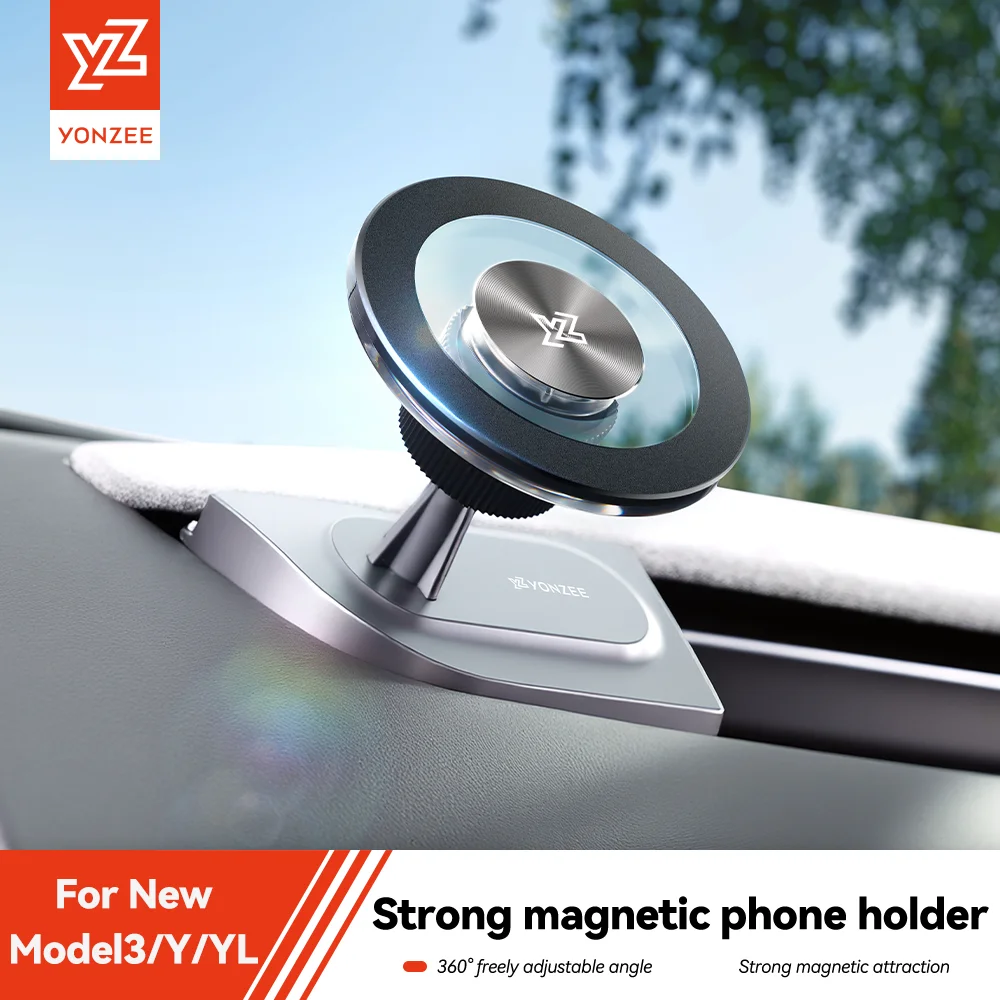 YZ For Tesla Model 3 Y YL Highland Juniper 360° Rotation Car Phone Holder ABS Strong Magnetic Mount Phone Stand 2026 Accessories