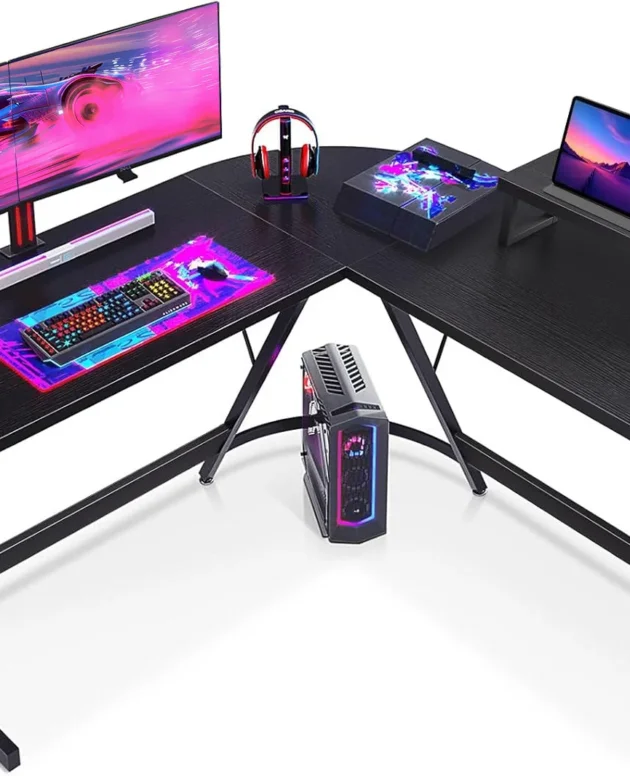Coleshome Gaming Table, 127x127 cm Gaming Desk Corner Desk for Gamers, Desk L