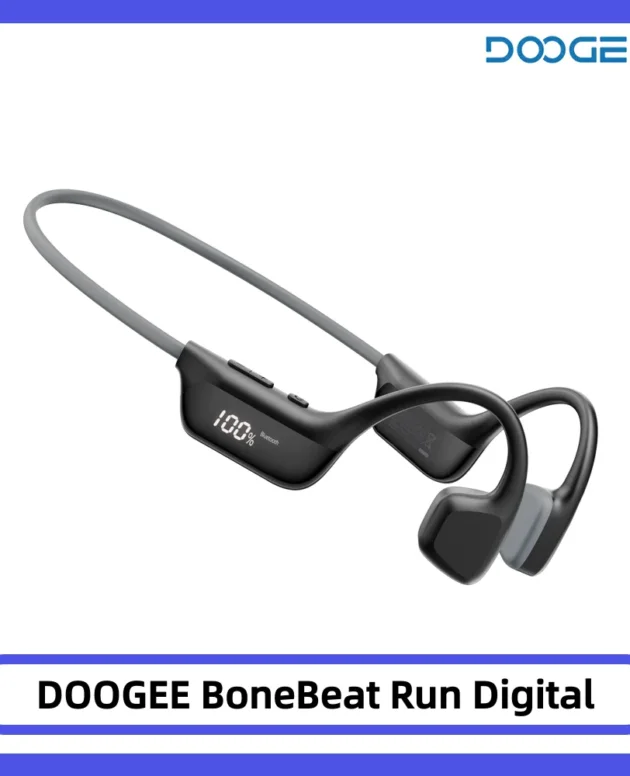 DOOGEE BoneBeat Run Digital Bone Conduction Headphones LED Digital Display Open-Ear Wireless Sport Earphone for Running, Cycling