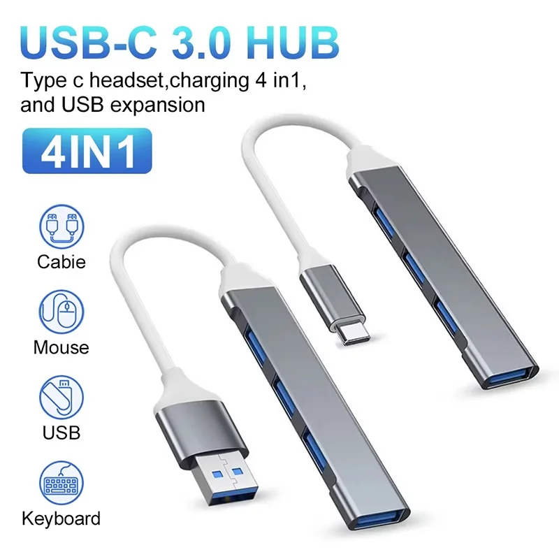 4 In 1 High Speed Data Transmission USB 3.0 Hub For Laptop MacBook Xiaomi Huawei Multiple USB Ports Office Travel Data Accessory