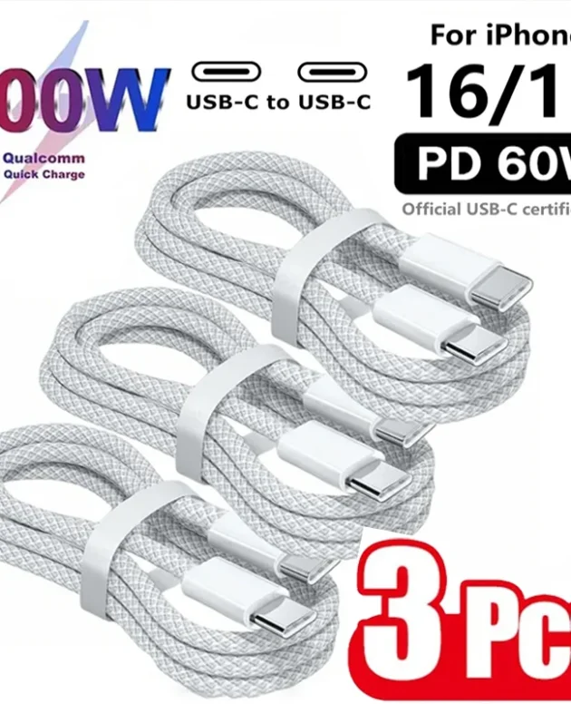 3PCS USB C Cable to USB C 100W Fast Charging Charger Cable Supports Fast Charging For iPhone 16 15 Samsung Xiaomi Huawei etc