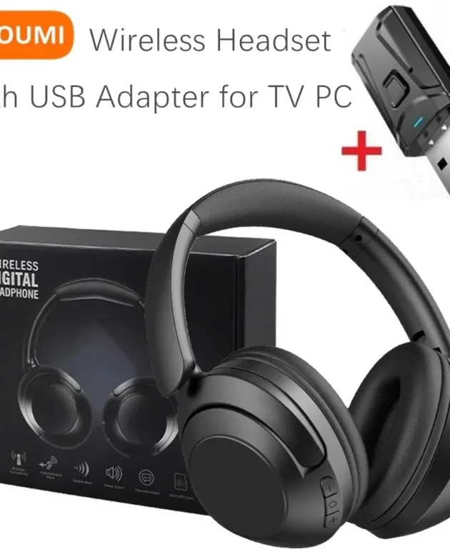 Shoumi 15 Hour Wireless Headset Bluetooth Headphone 5.3 Large TV Earphone Rotate Big Earmuffs with USB Adapter for Television PC