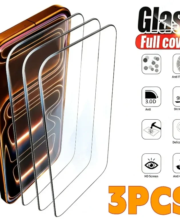 3 Pcs Tempered Glass For iPhone 17 16 15 14 13 12 11 Pro Max Plus Mini Curved Full Cover Screen Protector