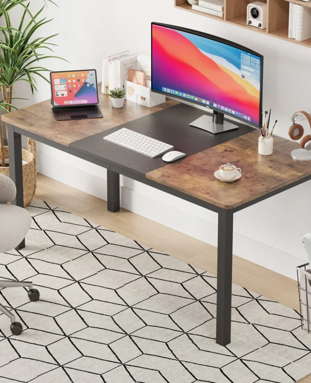 Spacious Modern Computer Desk - 160x80cm Office Table with Sturdy Black Metal Frame, Large Workstation for Home Office, Study, Gaming - Fits Multiple Uses