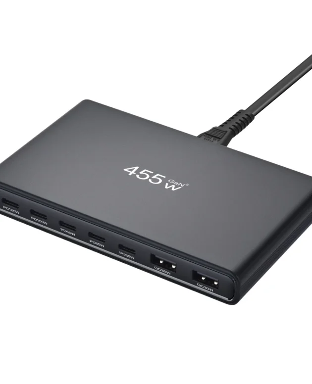 Ultra-Slim 455W GaN Desktop Charger 5C2A Multi-Port Fast Charging for Phones And Tablets Compatible with Various Devices
