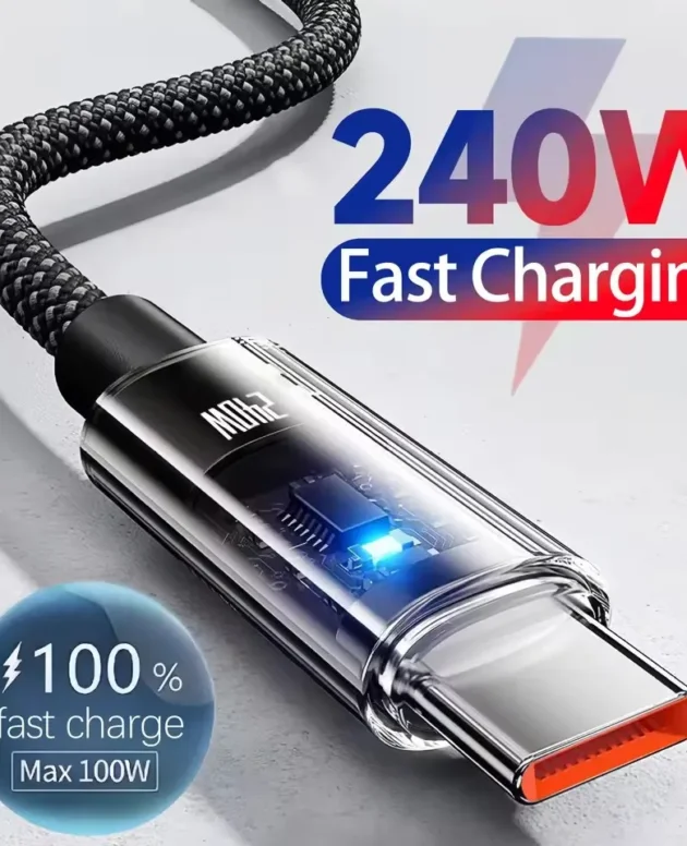 240W Nylon Cable USB Type C Super Fast Charging Cable For Samsung Xiaomi Huawei Honor LED Digital Display Fast Charger Data Cord