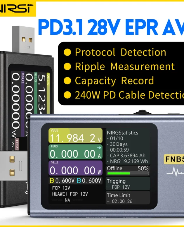 FNIRSI-FNB58 USB Tester Voltmeter Ammeter TYPE-C Fast Charge Detection Trigger Capacity Measurement Ripple Measurement