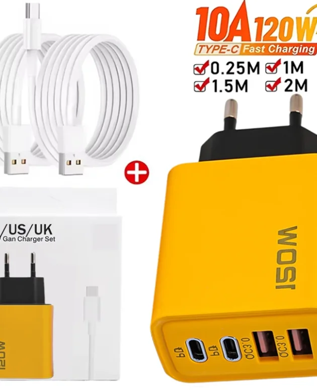 120W 4 Ports USB PD Mobile Phone Chargers USB Type C High-speed Charging Data Cable Cord QC3.0 Wall Adapter for Samsung Xiaomi