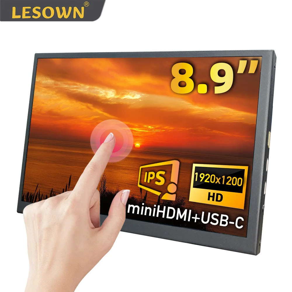 LESOWN 8.9 inch Extra Monitor USB-C Full HD Portable Screen Side Display for Dual Screen Setup Compatible with Laptop & Switch