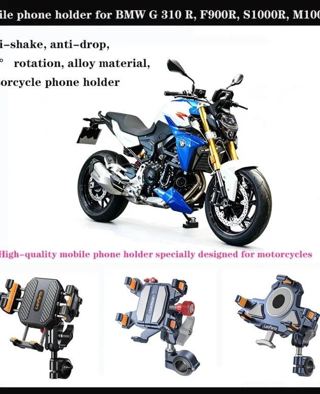 GPS Mobile phone stand For BMW G310 R, F900R, S1000R, M1000R Aluminum shock-absorbing, 360° adjustable metal navigation stand