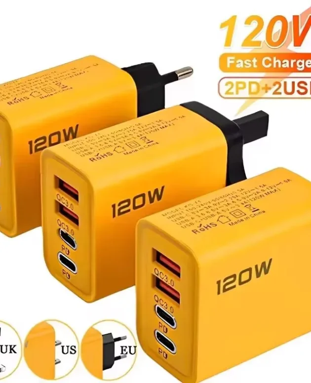 4 Ports 120W Charger USB C PD Quick Charge 3.0 Type C USB Phone Chargers Fast Charging Adapter For iPhone Samsung Xiaomi Huawei