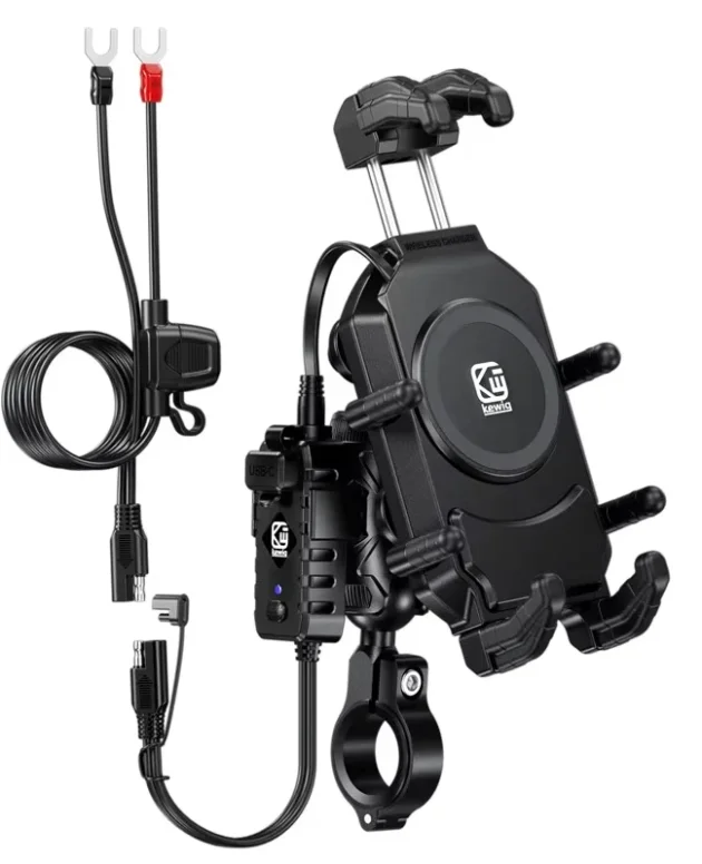 Anti-Theft Motorcycle Phone Mount with 15W Wireless Charger And 30W USB-C Charger for iPhone And Android Phones Handlebar Holder