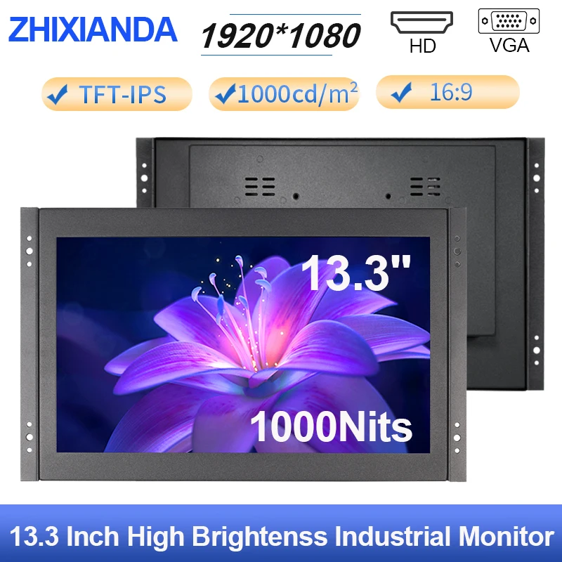 1000 Nits 13.3 Inch 1920*1080 Open Frame Industrial Resistive/Capacitive Touch Screen Monitor With VGA HDMI Sunlight Readable