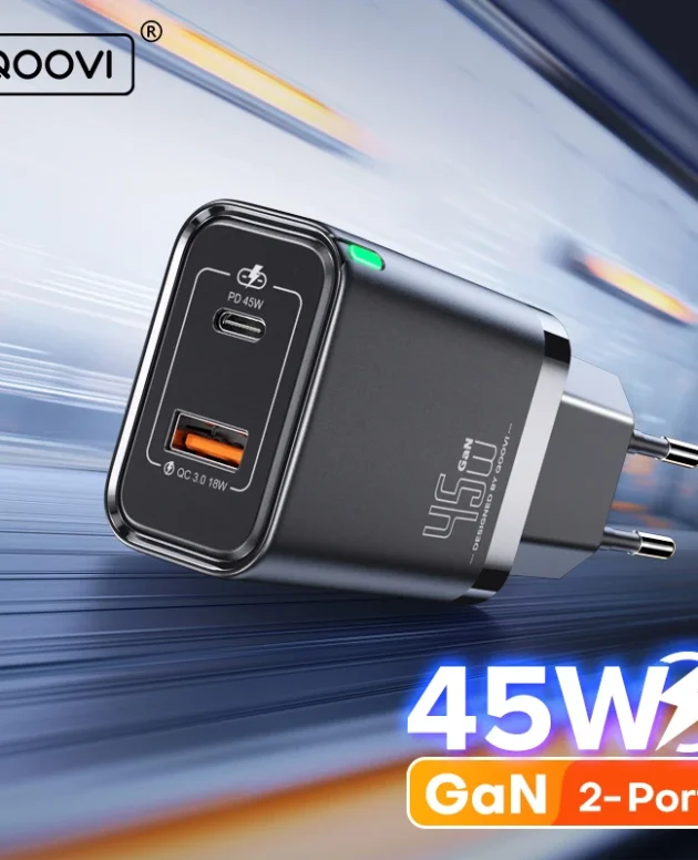 QOOVI GaN 45W USB Charger Fast Charging USB Type C Wall Charger PD QC3.0 Quick Charge For iPhone Samsung S23 S21 Laptop Tablet