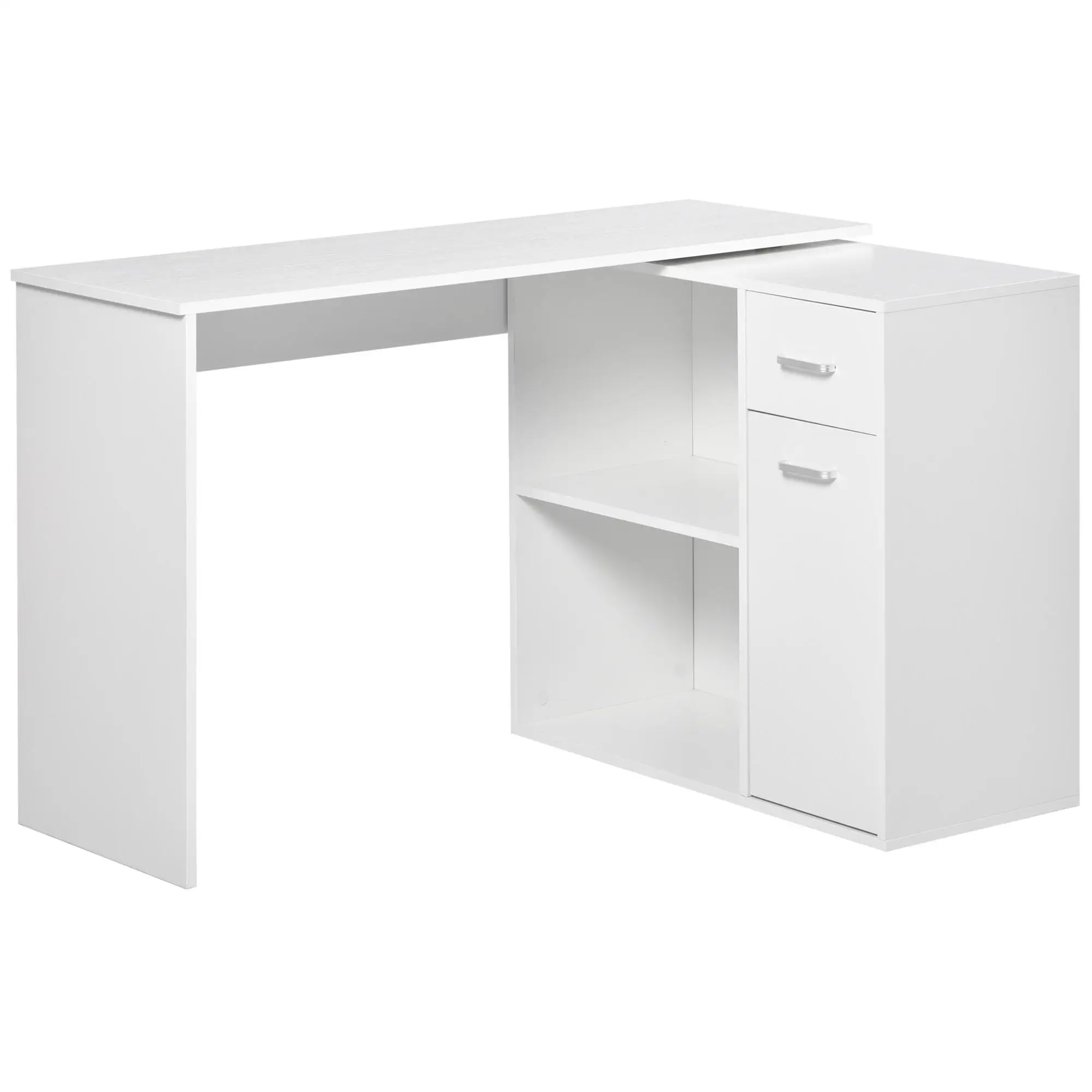 180 ° Swivel Corner desk White 117x82x74cm L Shape, 1 Drawer 2 Shelves 1 wardrobe 70kg