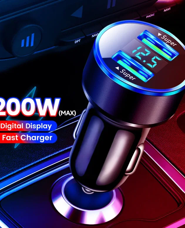 200W Dual USB Car Charger Lighter Fast Charging Digital Display Car Phone Charger Adapter For iphone Huawei Xiaomi Samsung