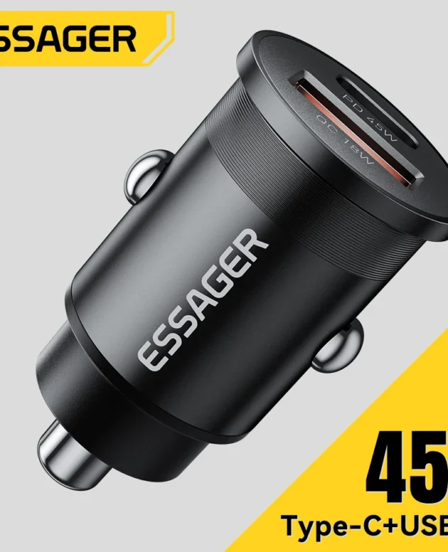Essager 45W Car Charger Fast Charging Dual Port PD QC3.0 Type-C Quick Charger for iPhone 16 15 14 Samsung Xiaomi Huawei Oppo