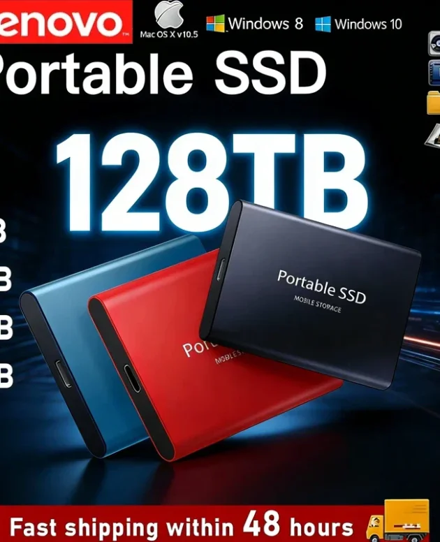 Lenovo Solid State Disk 1TB External Hard Drive 2TB High Speed Hard Disk USB3.1 Portable SSD 128TB for Pc/Laptop/Mac/Phone