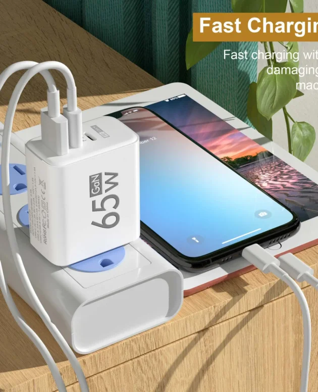 Total 65W GaN USB Charger Type C PD 3 Ports Fast Charging Cellphone Adapter Quick Charge 3.0 For iPhone Xiaomi Samsung Huawei