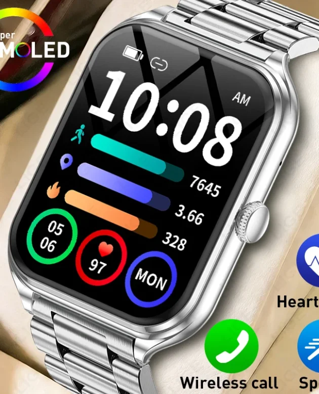 Men Bluetooth Call Smart Watch 1.93 Inch AMOLED Heart Rate SpO2 Sleep Monitor Waterproof 100+ Sports Modes Fitness Smartwatch