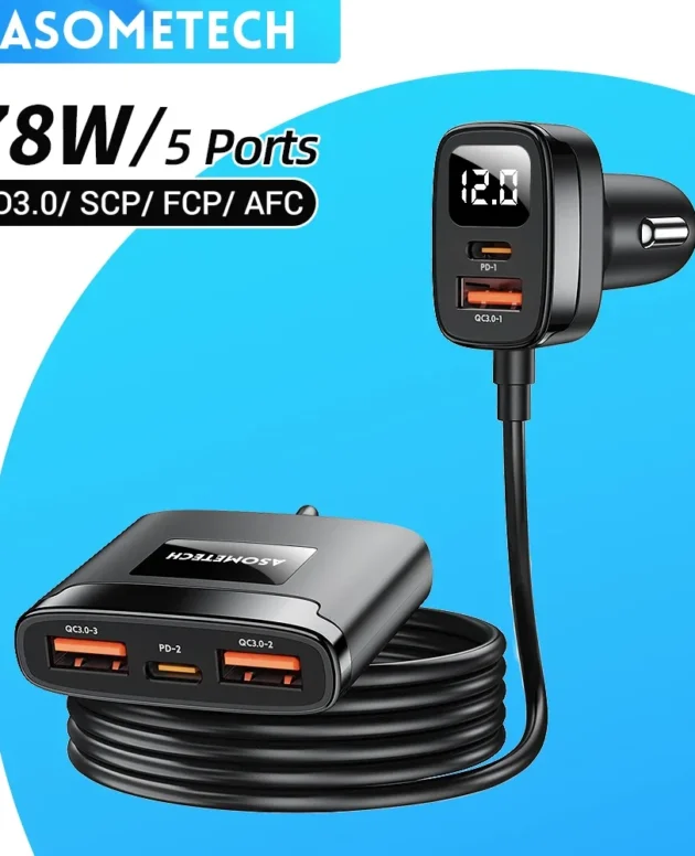 5 IN 1 Car Charger 78W PD 3.0 QC 3.0 SCP Quick Charge USB Type C Fast Car Chargers Charging For iPhone 13 14 Pro Samsung Huawei