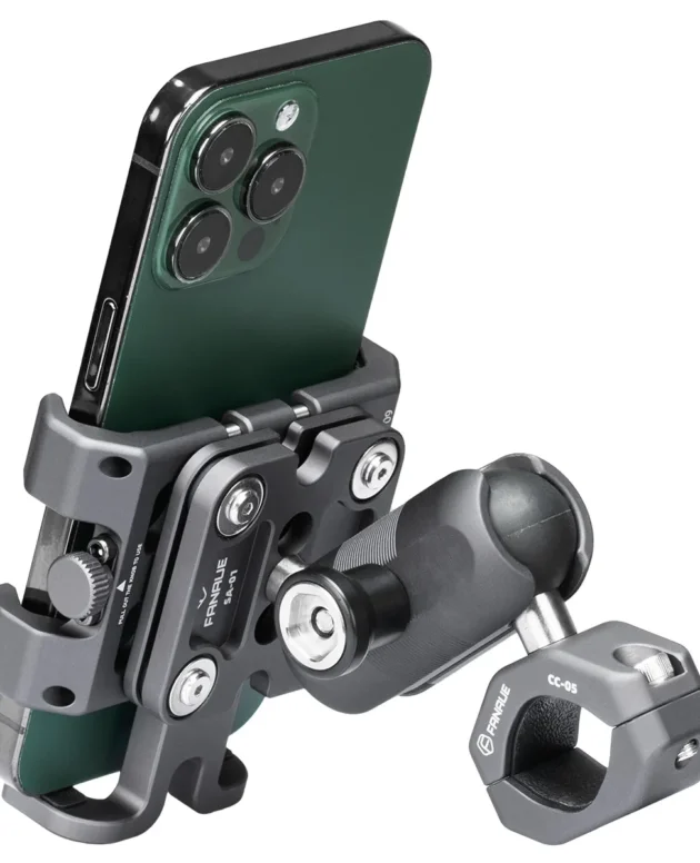 FANAUE Motorcycle Bike Phone Holder Mount Aluminum Alloy with Vibration Dampener ATV/ UTV Bike Scooter Handlebar GPS Clip