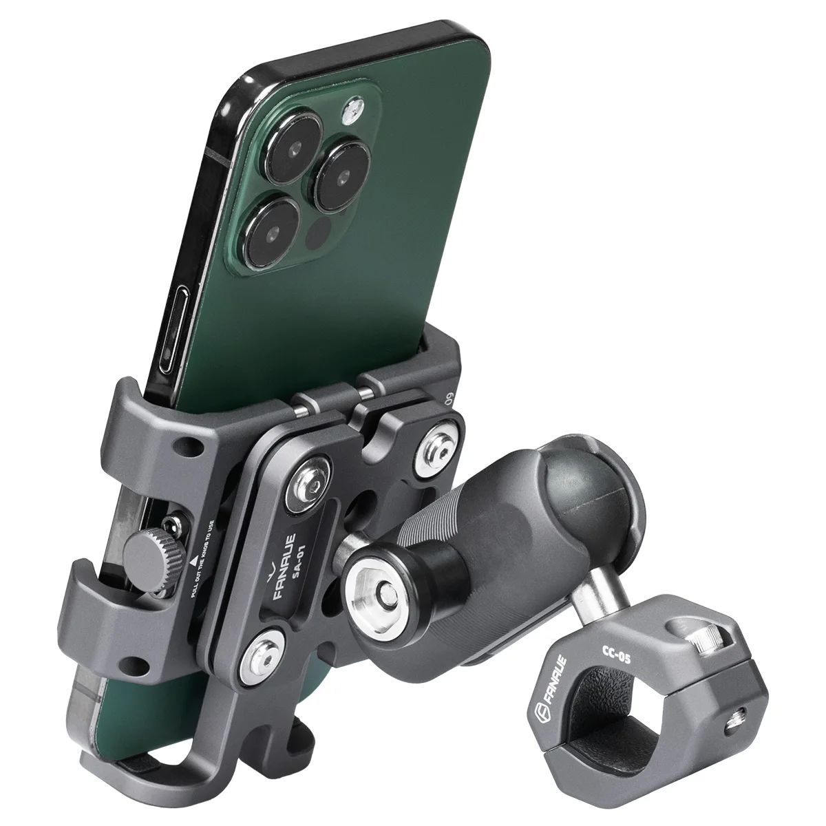 FANAUE Motorcycle Bike Phone Holder Mount Aluminum Alloy with Vibration Dampener ATV/ UTV Bike Scooter Handlebar GPS Clip