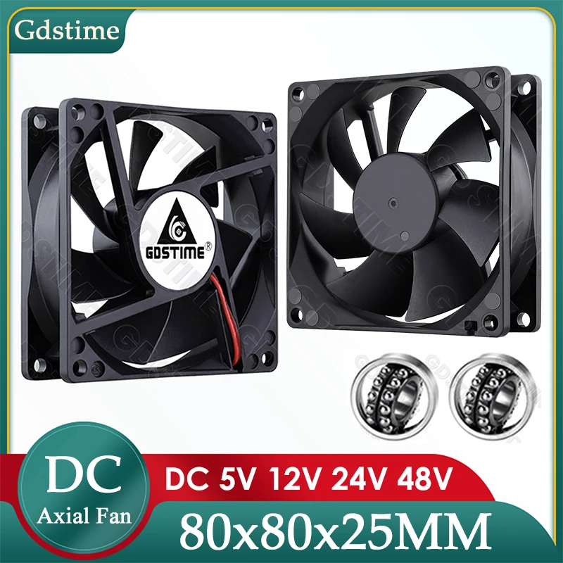 Gdstime DC 5V 12V 24V Fan 80mm*25mm PC CPU Cabinet Cooler Fan 8025 Dual Ball Axial Cooling Fan for Computer Case&Laptop Cooling