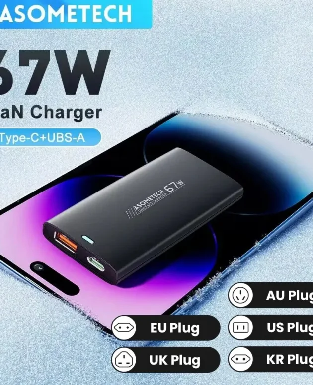 ASOMETECH 67W GaN Charger Ultra Thin Quick Charge QC3.0 PD PPS Mini USB Type C Charger For Macbook Laptop iPhone 14 iPad Samsung